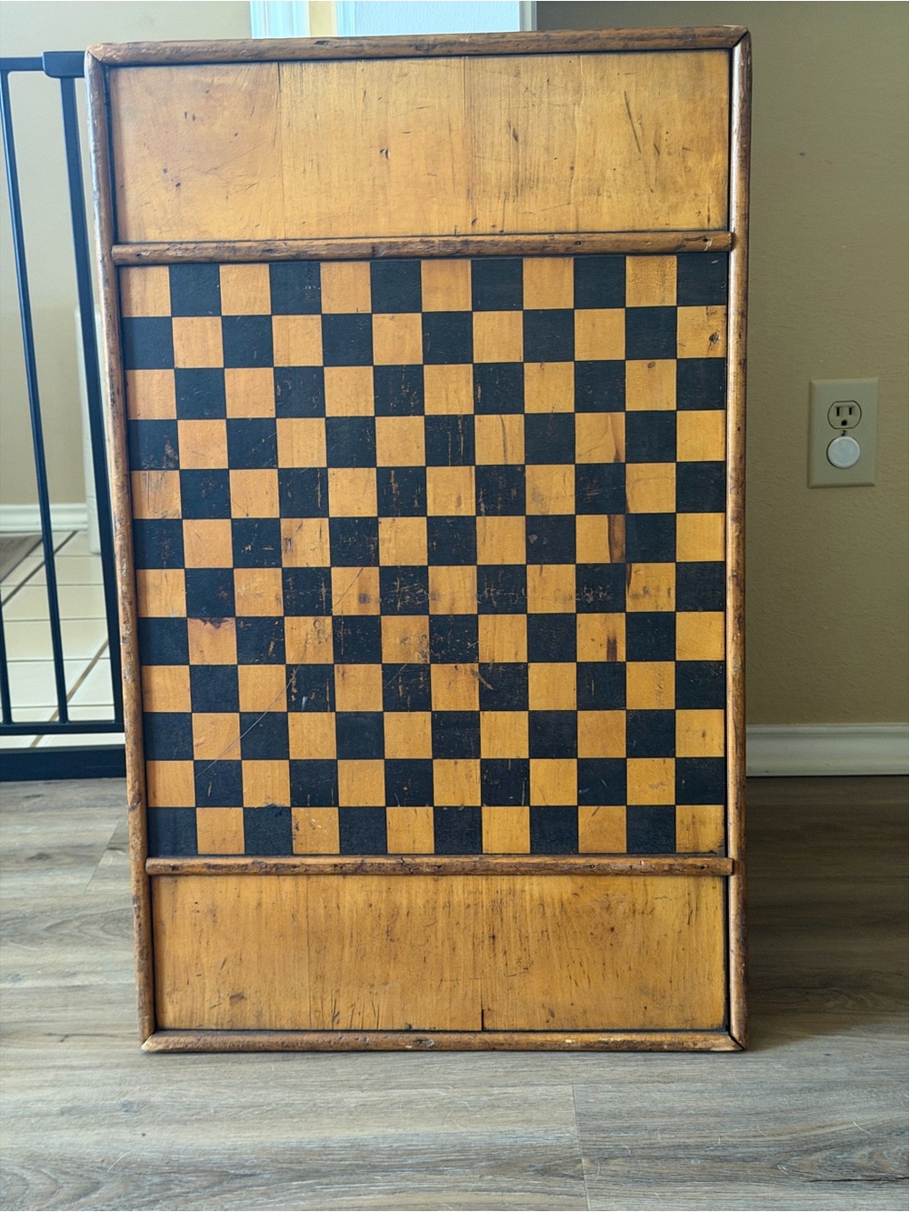 Antique Wood Checker Board Wall Hanging, Brown & Black, vintage,primitive games